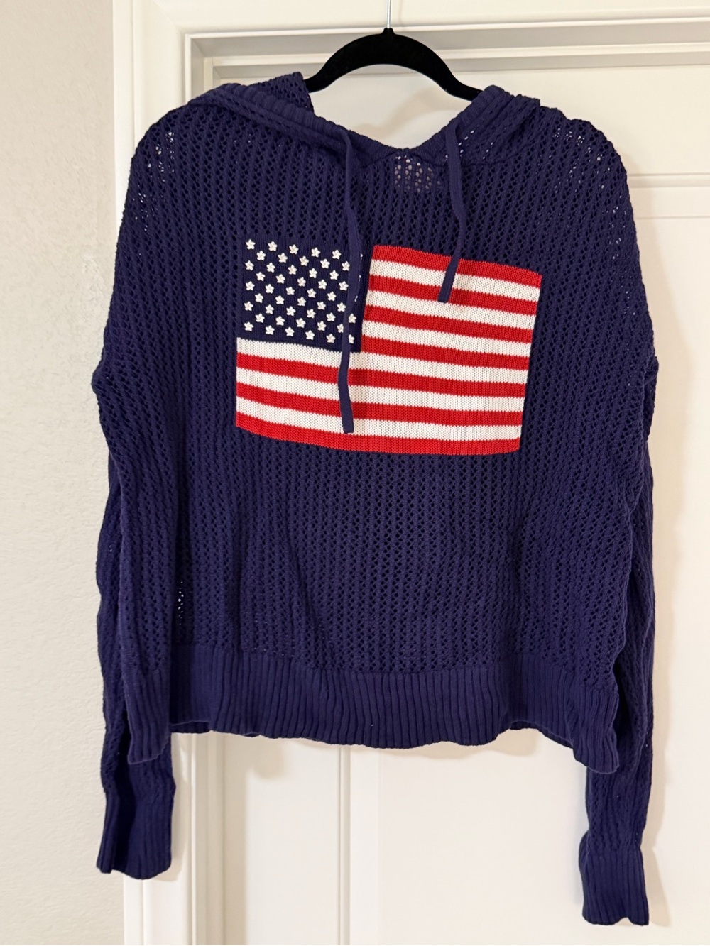Universal Thread Navy Knit Hoodie with Red Accent